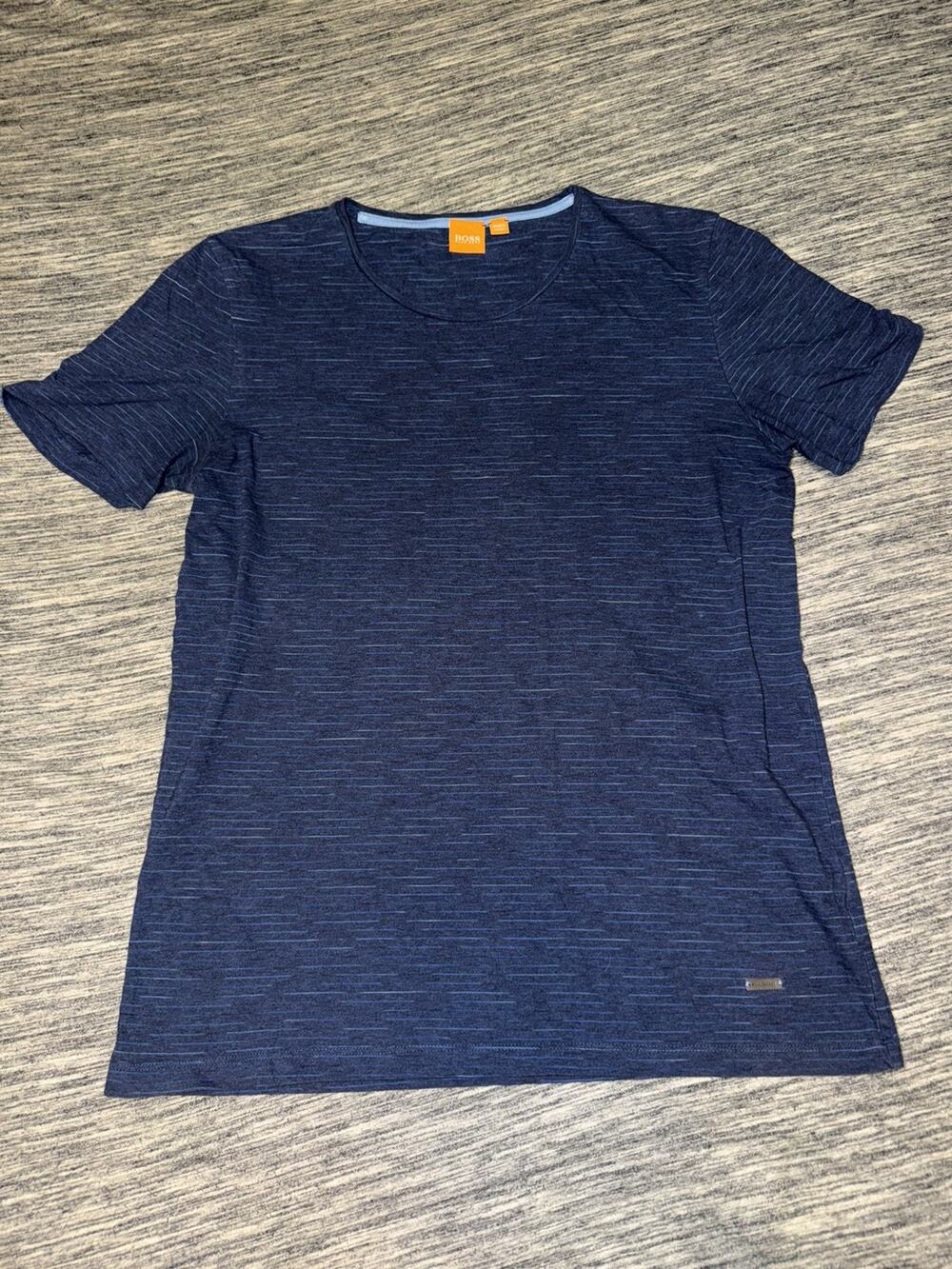 HUGO BOSS Men's navy blue Solid Logo Crew Neck Short Sleeve T-Shirt Size large